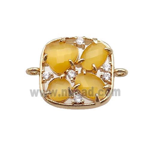 copper square connector pave yellow Cat Eye Crystal, gold plated