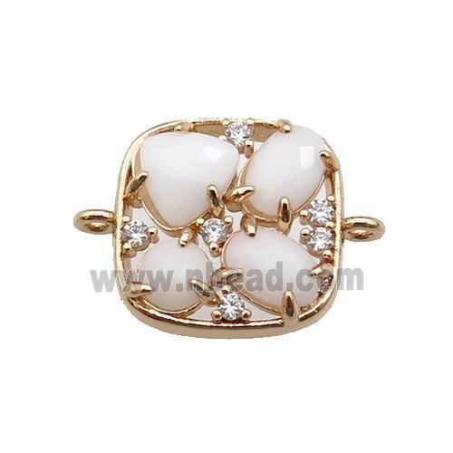 copper square connector pave white Cat Eye Crystal, gold plated