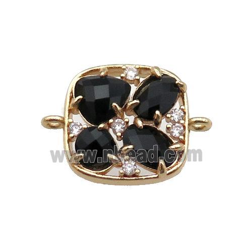 copper square connector pave black Cat Eye Crystal, gold plated