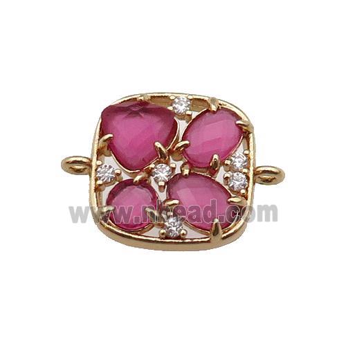 copper square connector pave hotpink Cat Eye Crystal, gold plated
