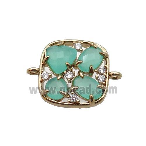 copper square connector pave green Cat Eye Crystal, gold plated