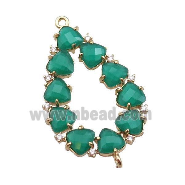 copper teardrop connector pave green Cat Eye Crystal, gold plated