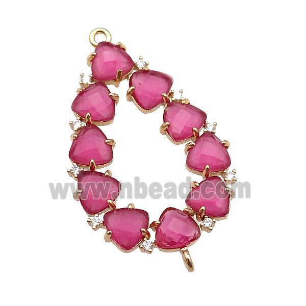 copper teardrop connector pave hotpink Cat Eye Crystal, gold plated