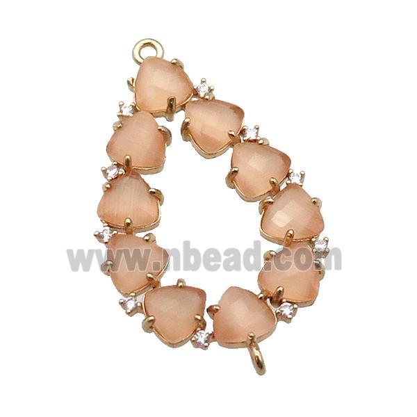 copper teardrop connector pave peach Cat Eye Crystal, gold plated