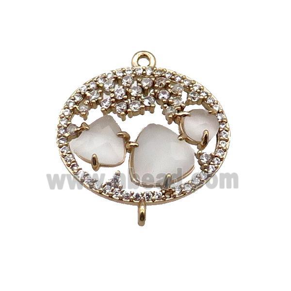 copper circle connector pave white Cat Eye Crystal, gold plated