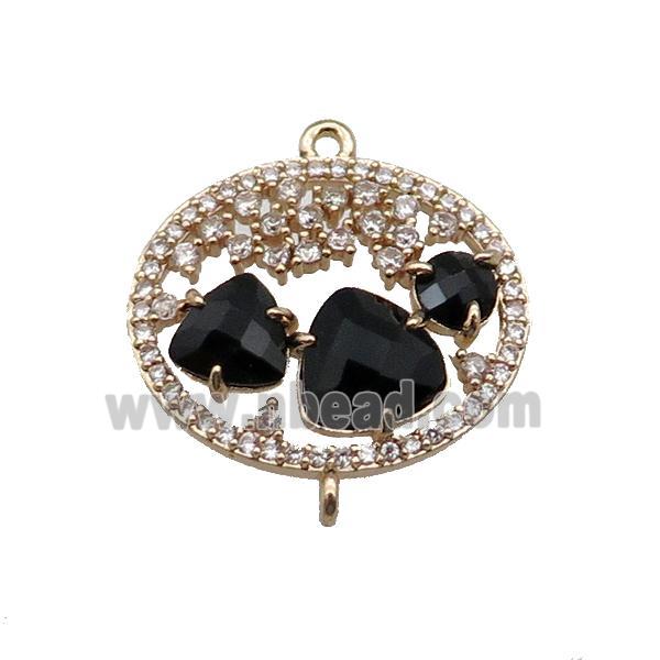 copper circle connector pave black Cat Eye Crystal, gold plated