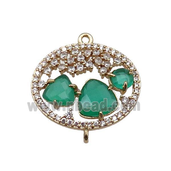 copper circle connector pave green Cat Eye Crystal, gold plated