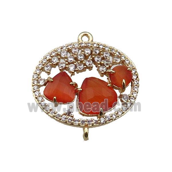 copper circle connector pave red Cat Eye Crystal, gold plated
