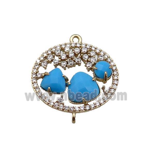 copper circle connector pave turq.blue Cat Eye Crystal, gold plated