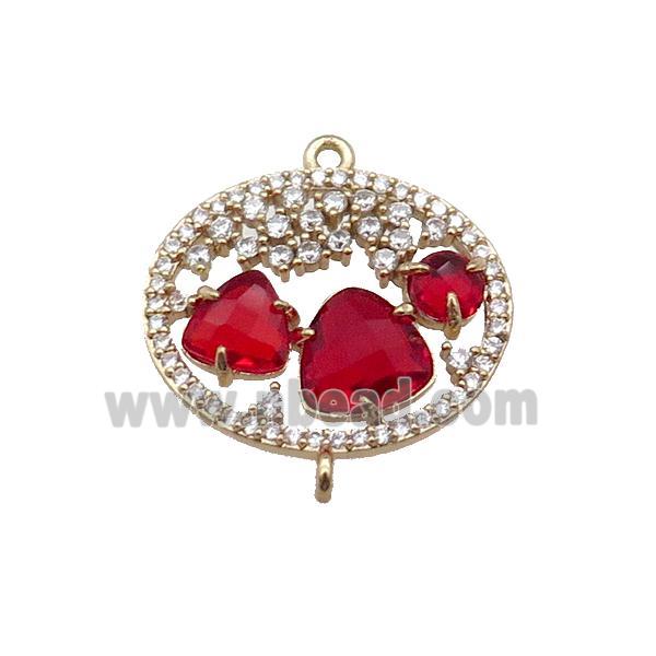 copper circle connector pave ruby Cat Eye Crystal, gold plated