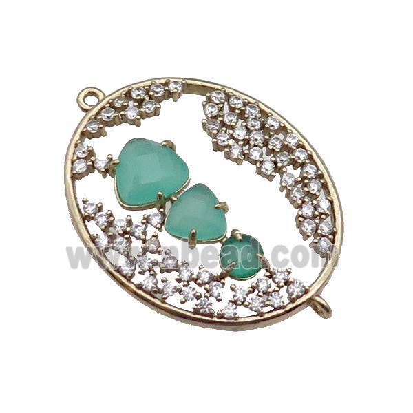 copper oval connector pave green Cat Eye Crystal, gold plated