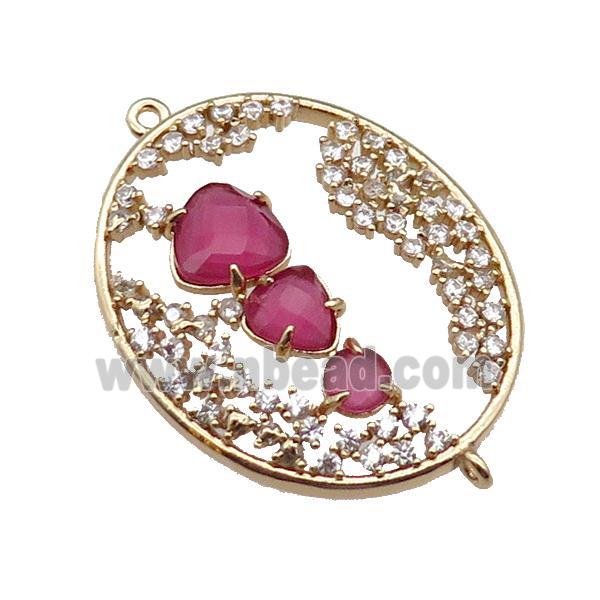 copper oval connector pave hotpink Cat Eye Crystal, gold plated