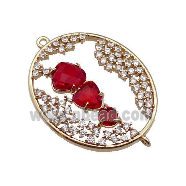 copper oval connector pave ruby Cat Eye Crystal, gold plated