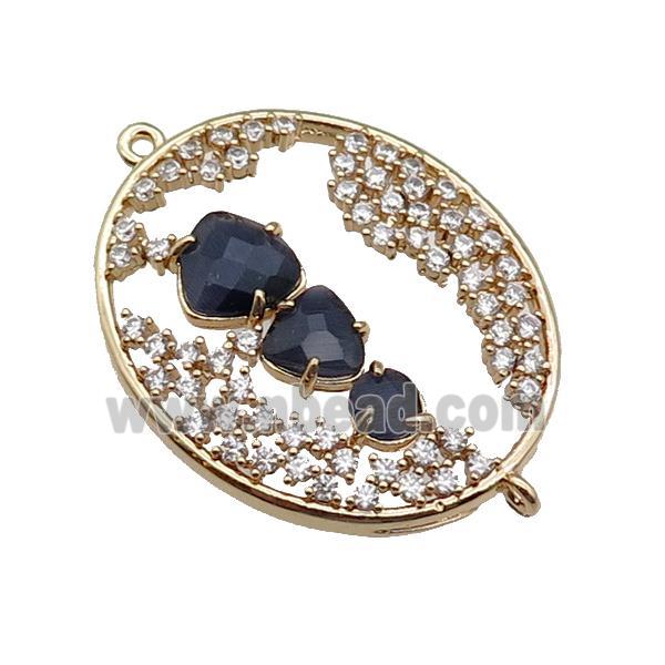 copper oval connector pave inkblue Cat Eye Crystal, gold plated
