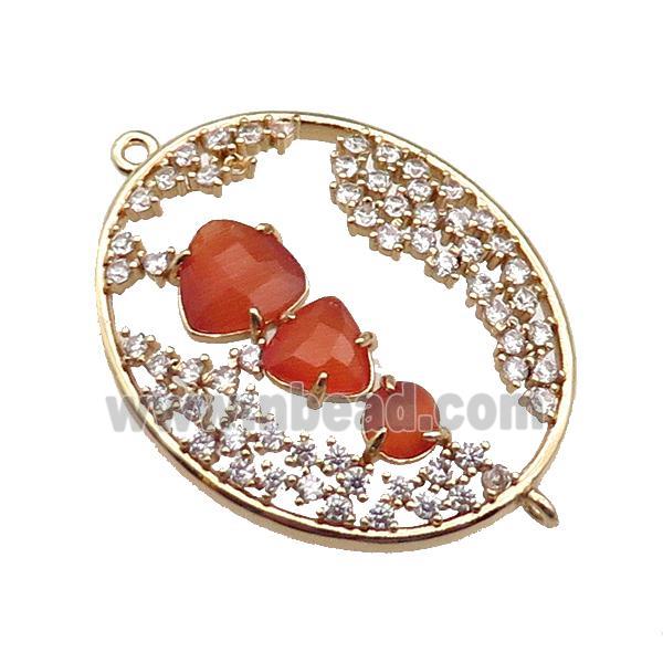 copper oval connector pave orange Cat Eye Crystal, gold plated