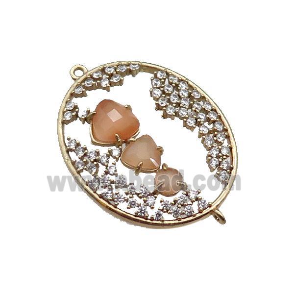 copper oval connector pave peach Cat Eye Crystal, gold plated
