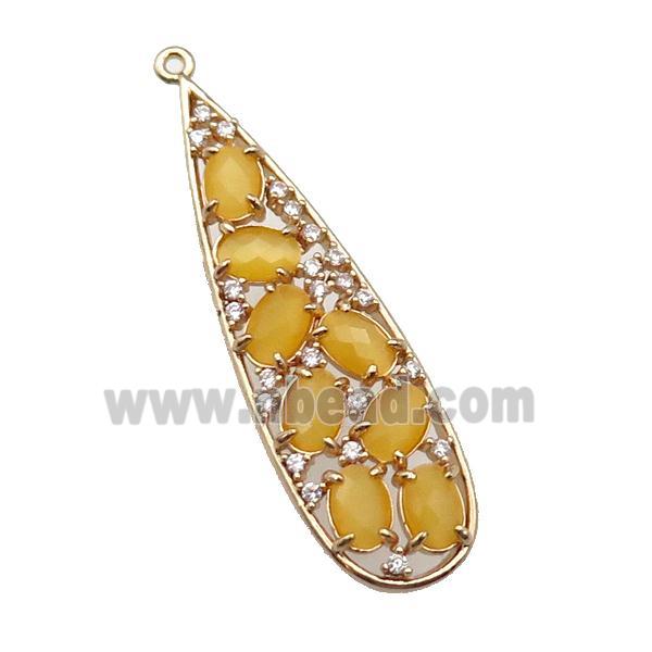 copper teardrop pendant pave yellow Cat Eye Crystal, gold plated
