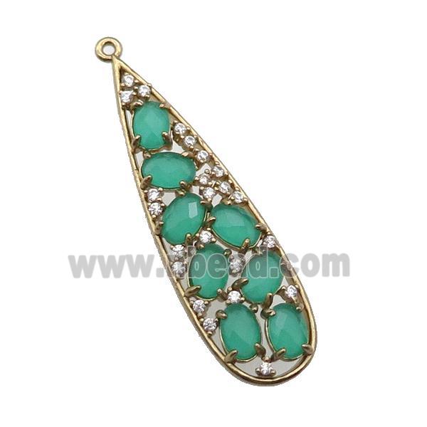 copper teardrop pendant pave green Cat Eye Crystal, gold plated