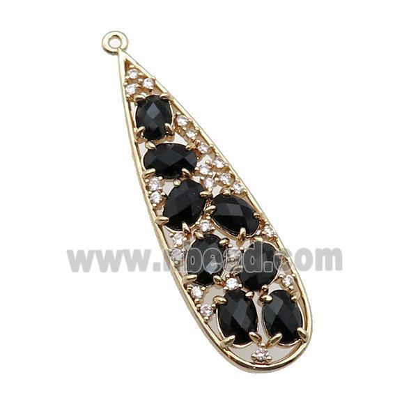 copper teardrop pendant pave black Cat Eye Crystal, gold plated
