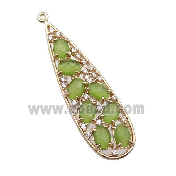 copper teardrop pendant pave olive Cat Eye Crystal, gold plated