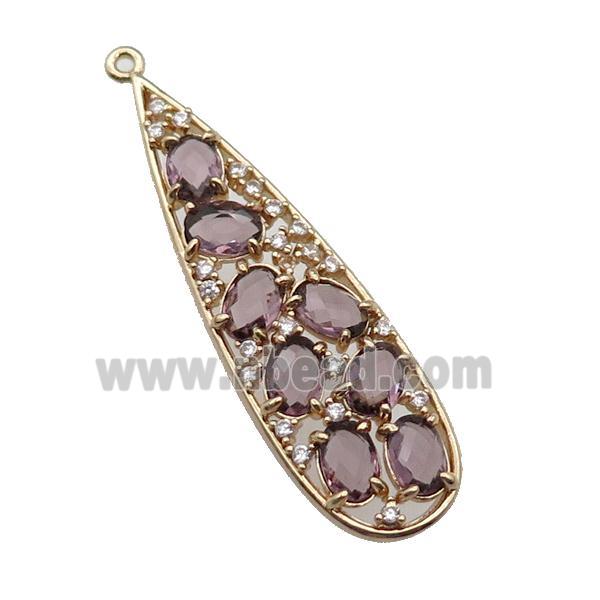copper teardrop pendant pave purple Cat Eye Crystal, gold plated