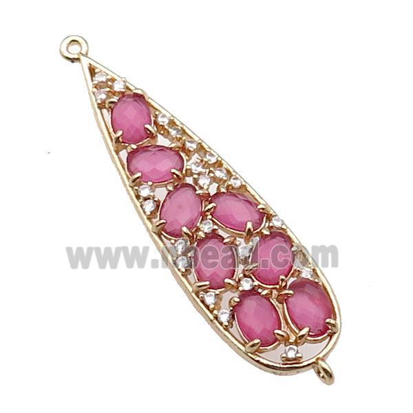 copper teardrop connector pave hotpink Cat Eye Crystal, gold plated