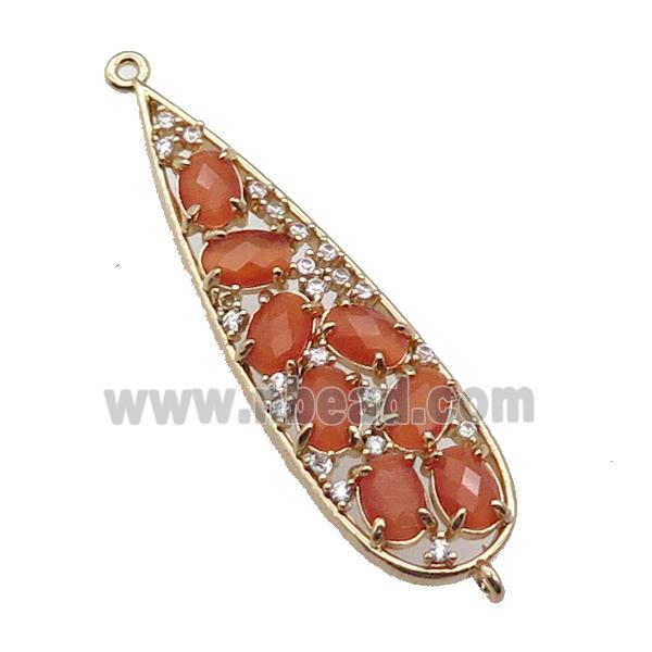 copper teardrop connector pave orange Cat Eye Crystal, gold plated