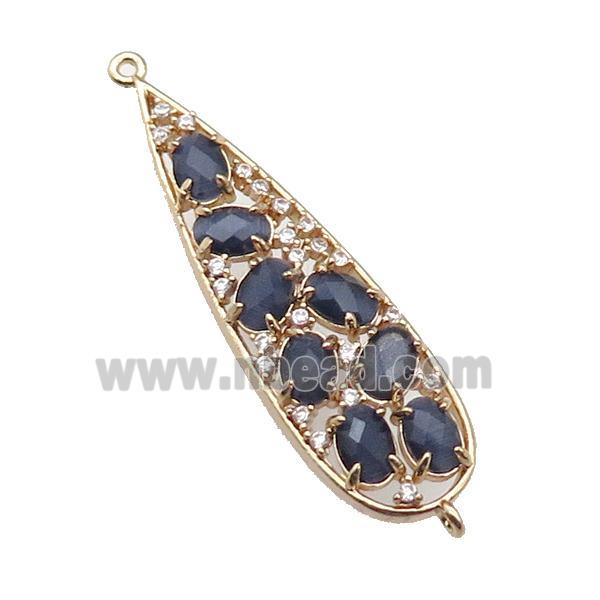 copper teardrop connector pave inkblue Cat Eye Crystal, gold plated