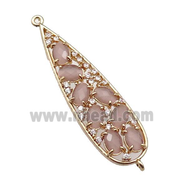 copper teardrop connector pave Cat Eye Crystal, gold plated