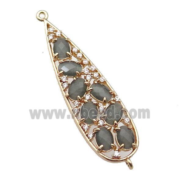 copper teardrop connector pave gray Cat Eye Crystal, gold plated