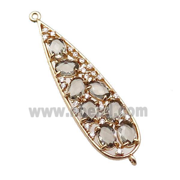 copper teardrop connector pave smoky Cat Eye Crystal, gold plated