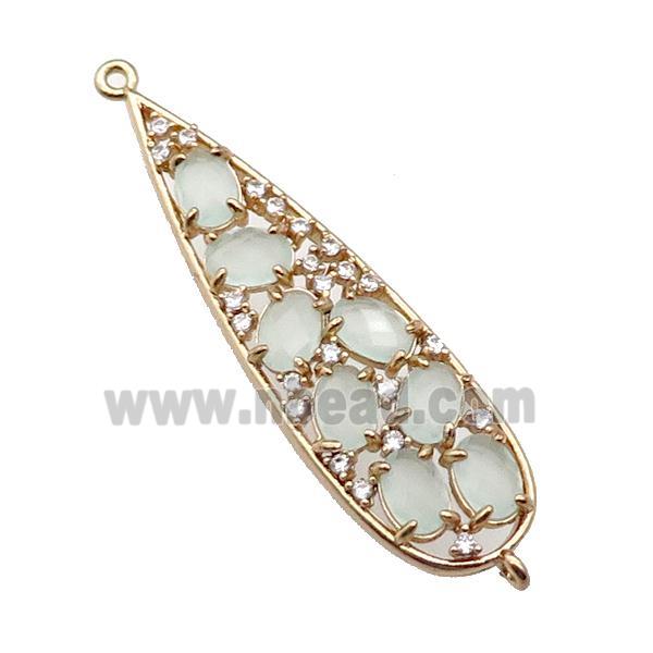 copper teardrop connector pave lt.green Cat Eye Crystal, gold plated