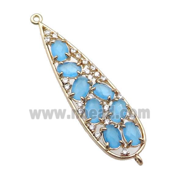 copper teardrop connector pave blue Cat Eye Crystal, gold plated