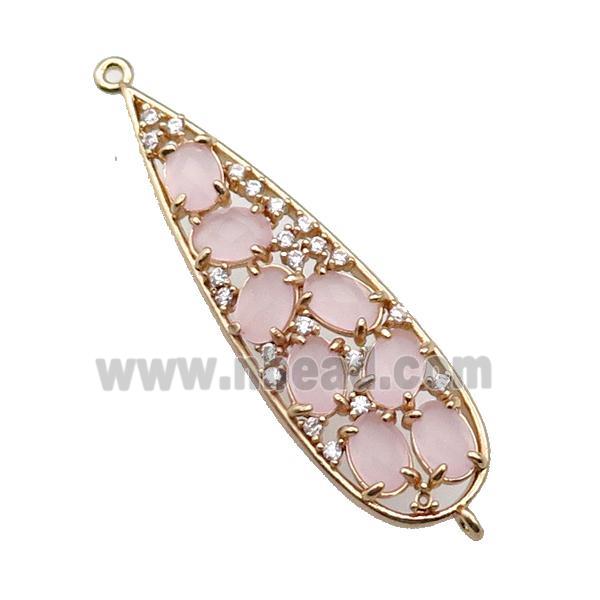 copper teardrop connector pave pink Cat Eye Crystal, gold plated