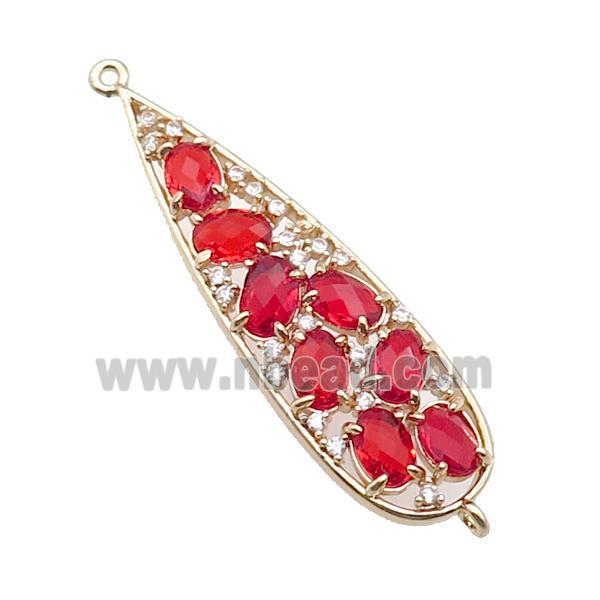 copper teardrop connector pave ruby Cat Eye Crystal, gold plated