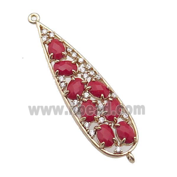 copper teardrop connector pave red Cat Eye Crystal, gold plated