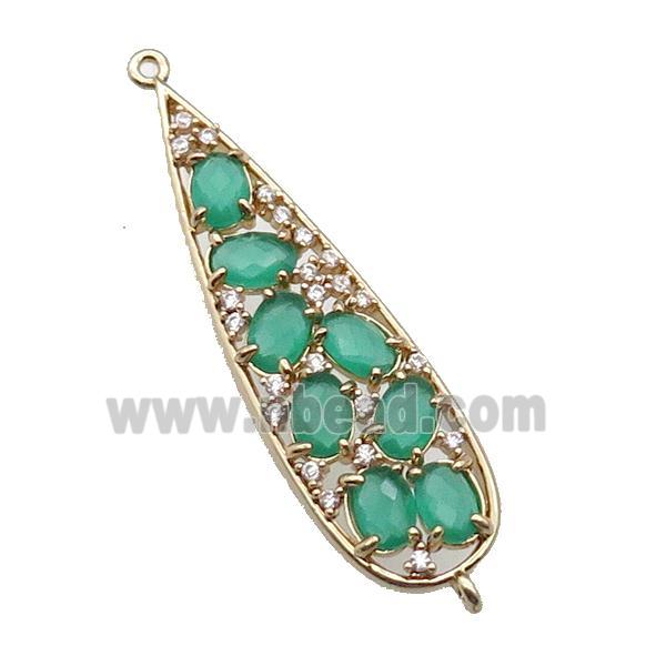 copper teardrop connector pave green Cat Eye Crystal, gold plated