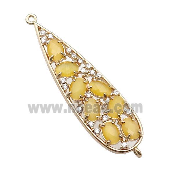 copper teardrop connector pave yellow Cat Eye Crystal, gold plated