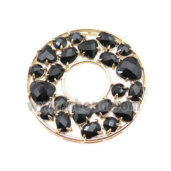 copper donut pendant pave black Cat Eye Crystal, gold plated