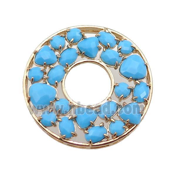 copper donut pendant pave turq.blue Cat Eye Crystal, gold plated