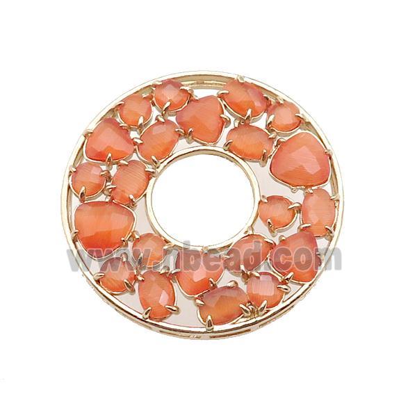 copper donut pendant pave orange Cat Eye Crystal, gold plated