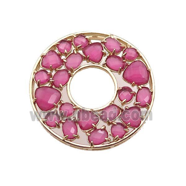 copper donut pendant pave hotpink Cat Eye Crystal, gold plated