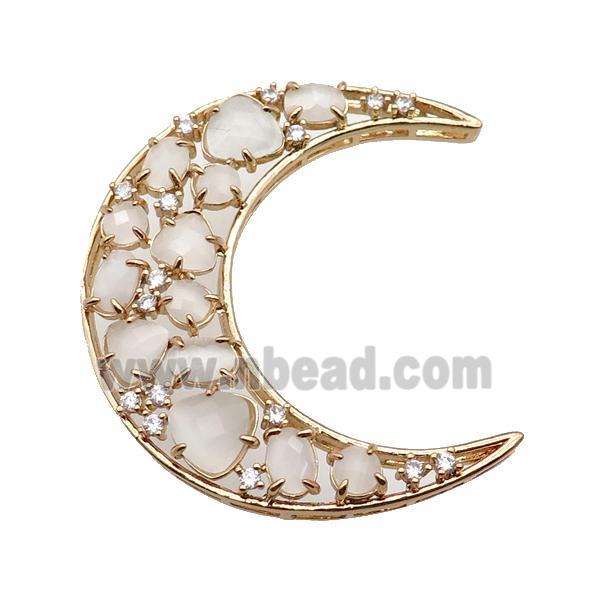 copper Moon pendant pave white Cat Eye Crystal, gold plated