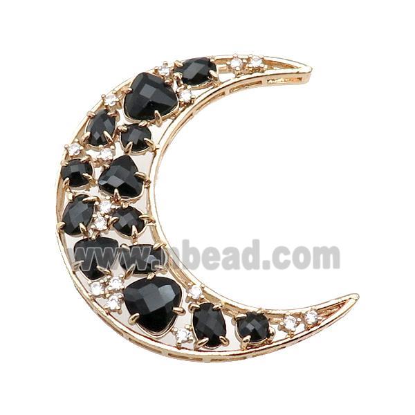 copper Moon pendant pave jetblack Cat Eye Crystal, gold plated