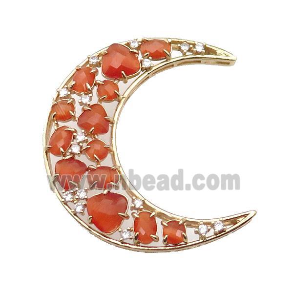 copper Moon pendant pave orange Cat Eye Crystal, gold plated