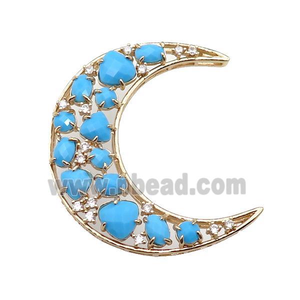 copper Moon pendant pave turq.blue Cat Eye Crystal, gold plated