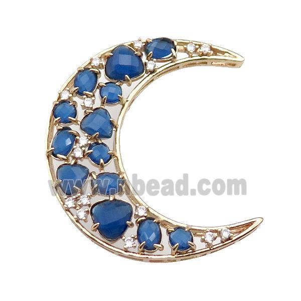 copper Moon pendant pave blue Cat Eye Crystal, gold plated