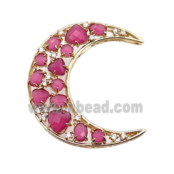 copper Moon pendant pave hotpink Cat Eye Crystal, gold plated