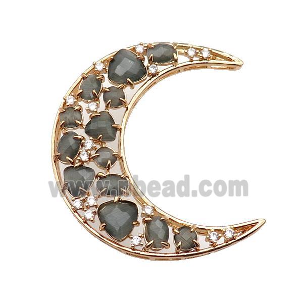 copper Moon pendant pave gray Cat Eye Crystal, gold plated