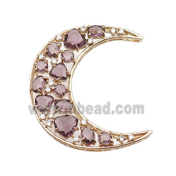 copper Moon pendant pave purple Cat Eye Crystal, gold plated